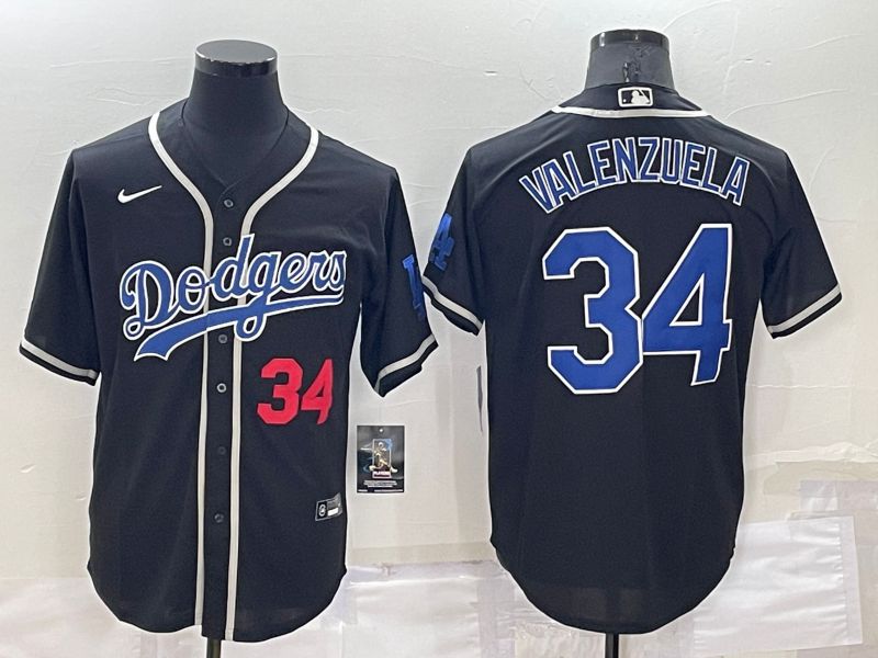 Men Los Angeles Dodgers #34 Valenzuela Black Throwback 2022 MLB Jersey
